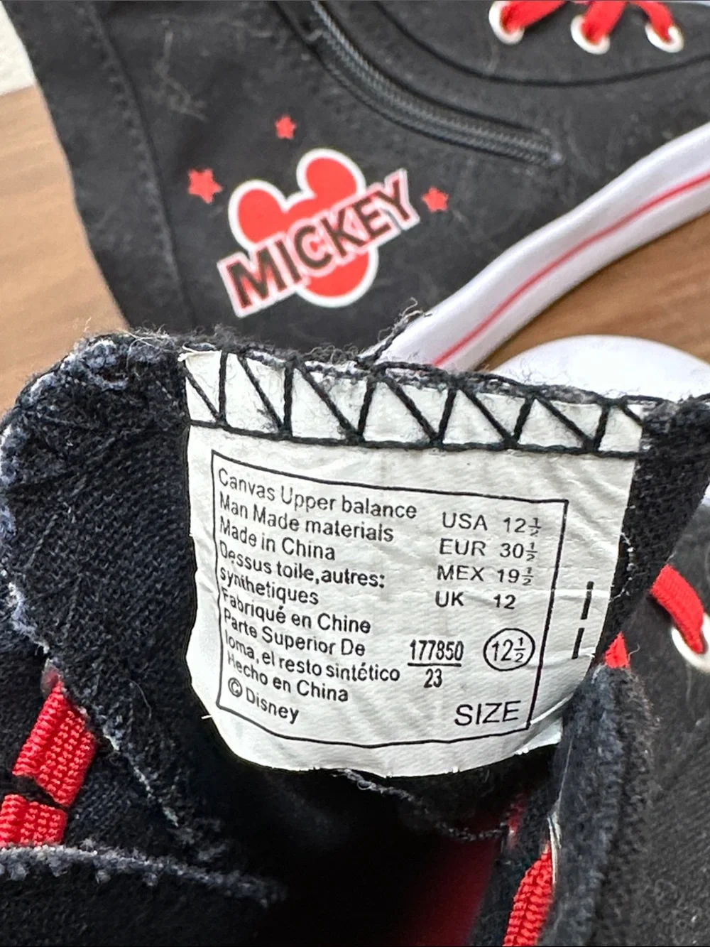 NWOT Disney Black and Red Mickey High-Top Sneakers for Kids size 12-1/2